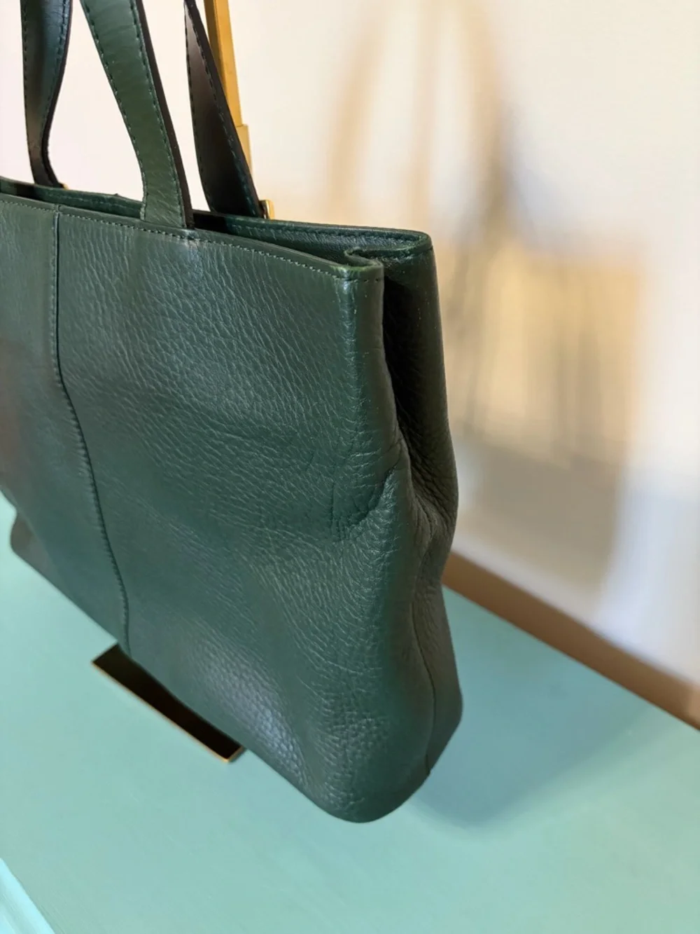 Burberry Dark Green Leather Tote with Gold Hardware - Picture 5 of 13